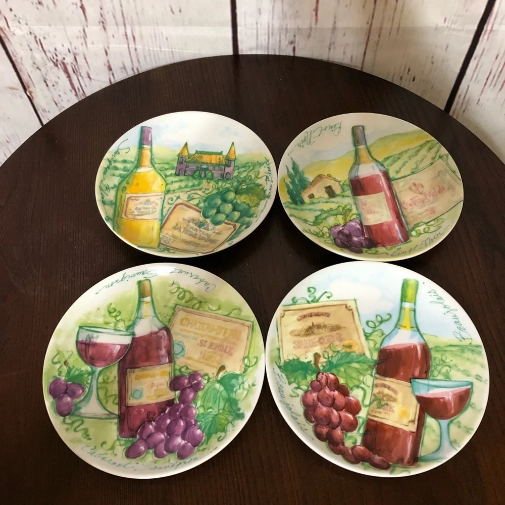 Boston Warehouse Wine Label Plates Set of four 6.5” Vintage 2003 collectible